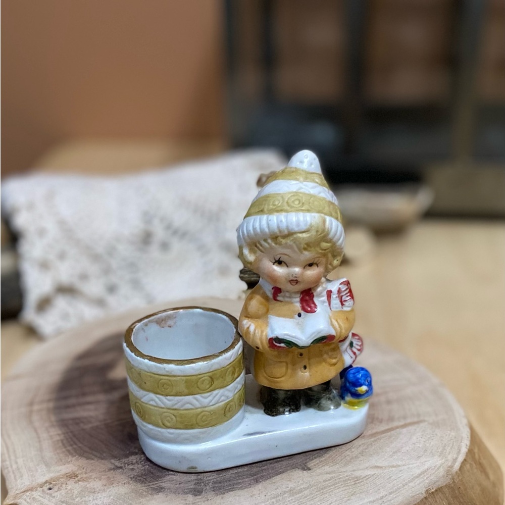 Vintage Jasco "Little Luvkins" porcelain figurine votive candle holder